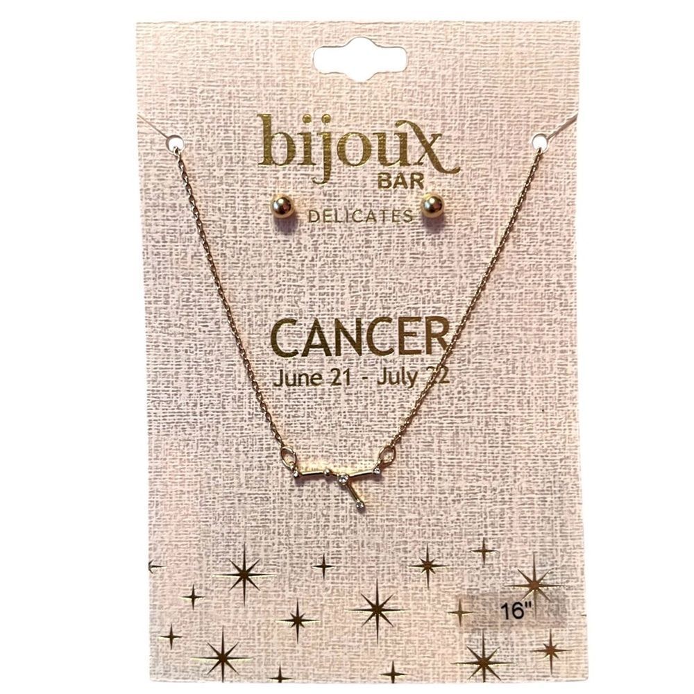 Bijoux Gold Cancer Zodiac Constellation Necklace and Earrings Set